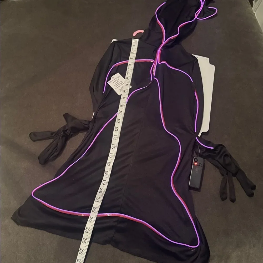 Girls Light Up Stick Figure Black Hooded Dress Pink Halloween S 6/6X NEW